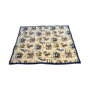Vintage‎ Style Beach Cats Quilted Throw Blanket Blue Border Whimsical Feline Tan